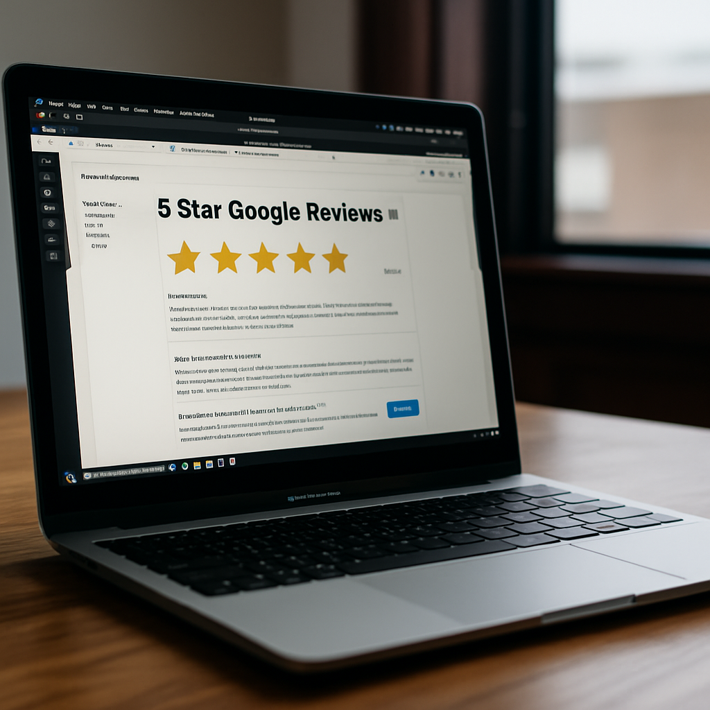 5 star google review on computer showing automations
