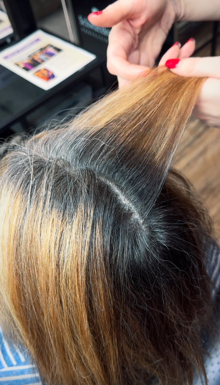 Before Grey Blending Dubai on dark brown hair with heavy grey regrowth