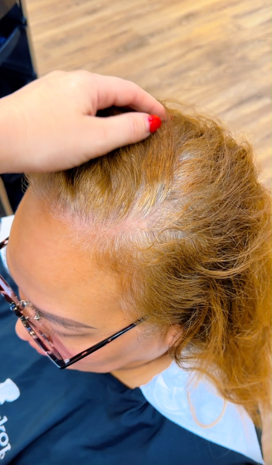 Before Grey Blending Dubai on blonde hair with visible grey roots