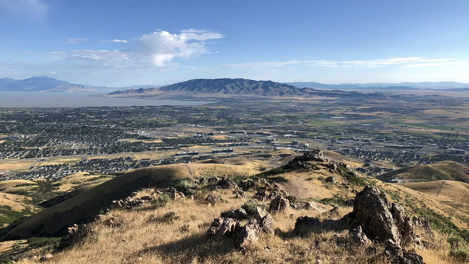 View southwest from the mountains above Lehi over Lehi, Saratoga Springs and Eagle Mountain, Utah