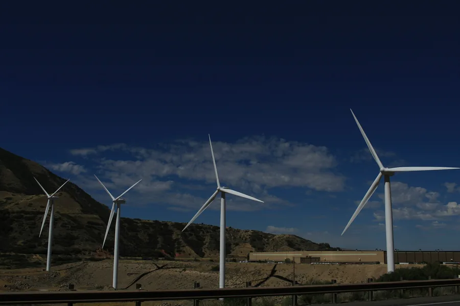 Wind turbines at the mouth of Spanish Fork Canyon, Utah