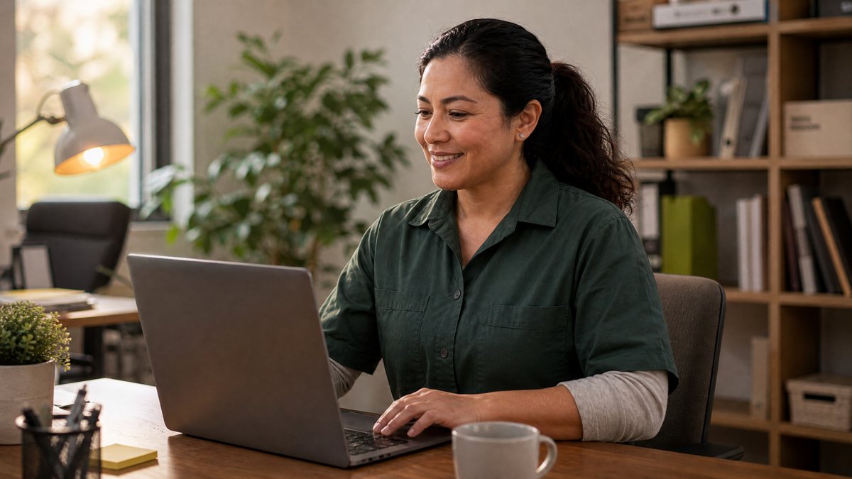Woman reviewing customer follow-up dashboard