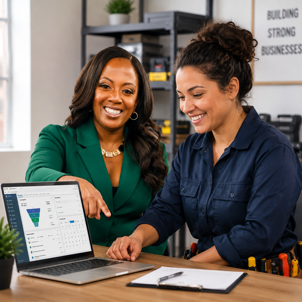 Home services business owner using smart systems