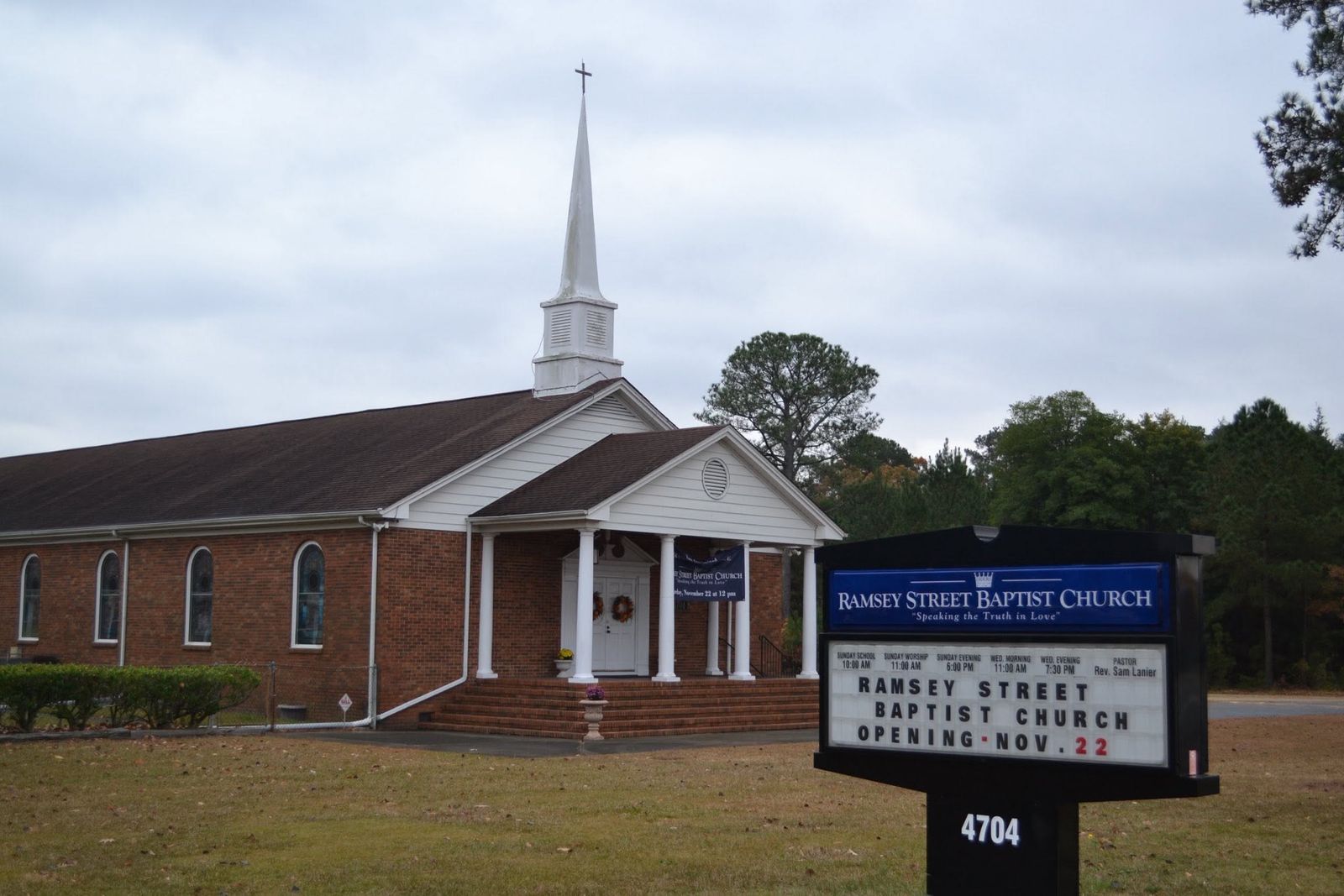 Ramsey Street Baptist Church steeple and portico