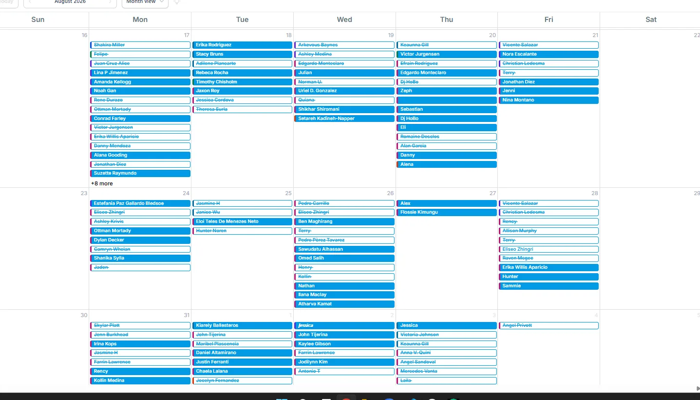 Fully booked August calendar