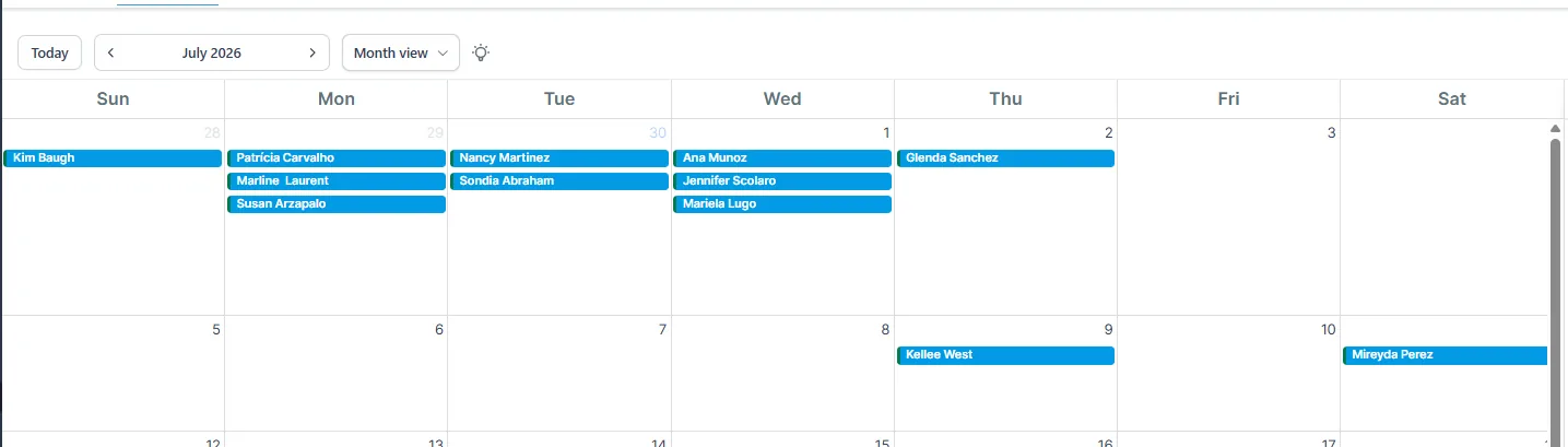 Starting July with 13 appointments in 7 days