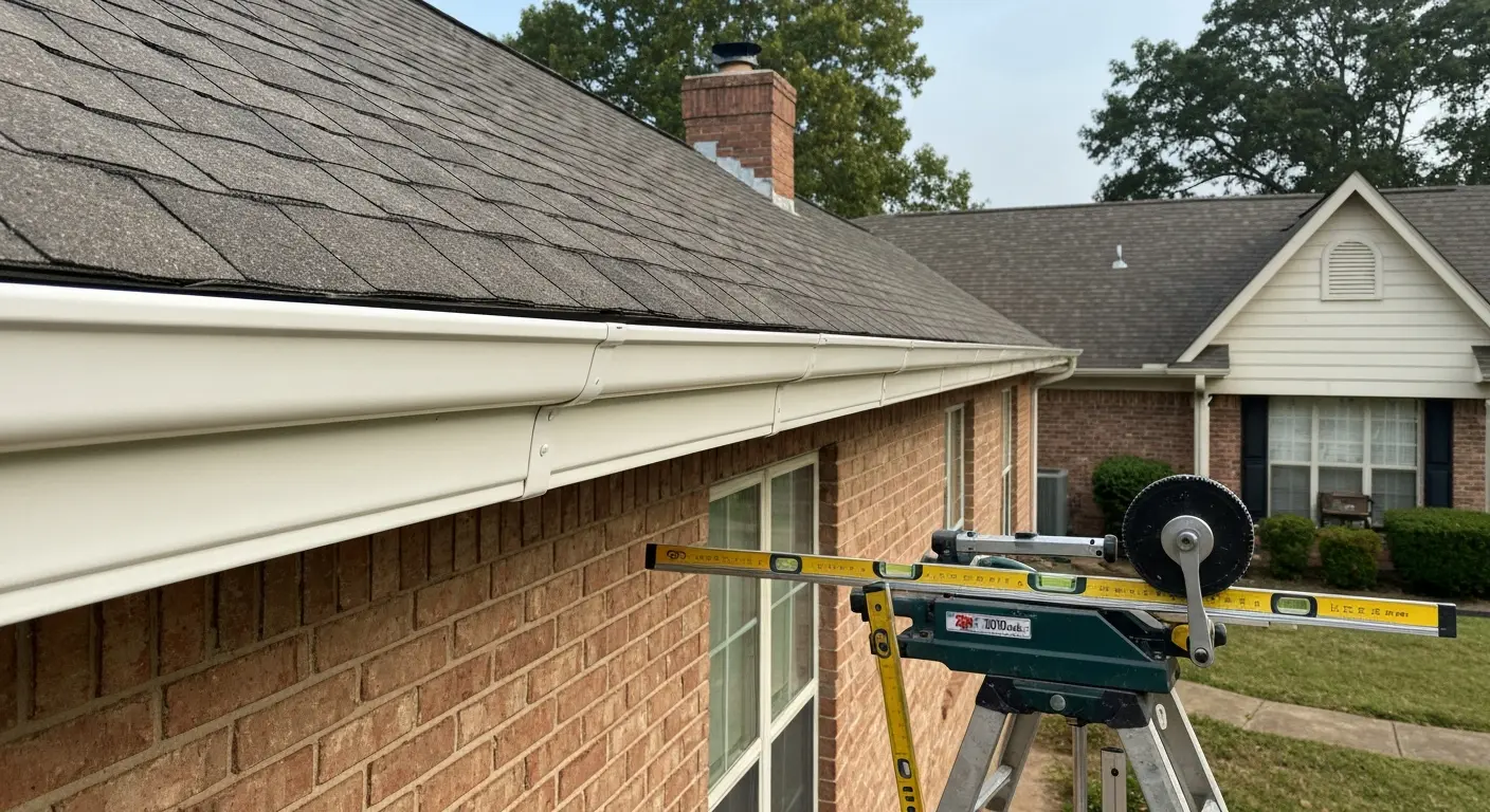 New seamless gutter installation on Pine Bluff home