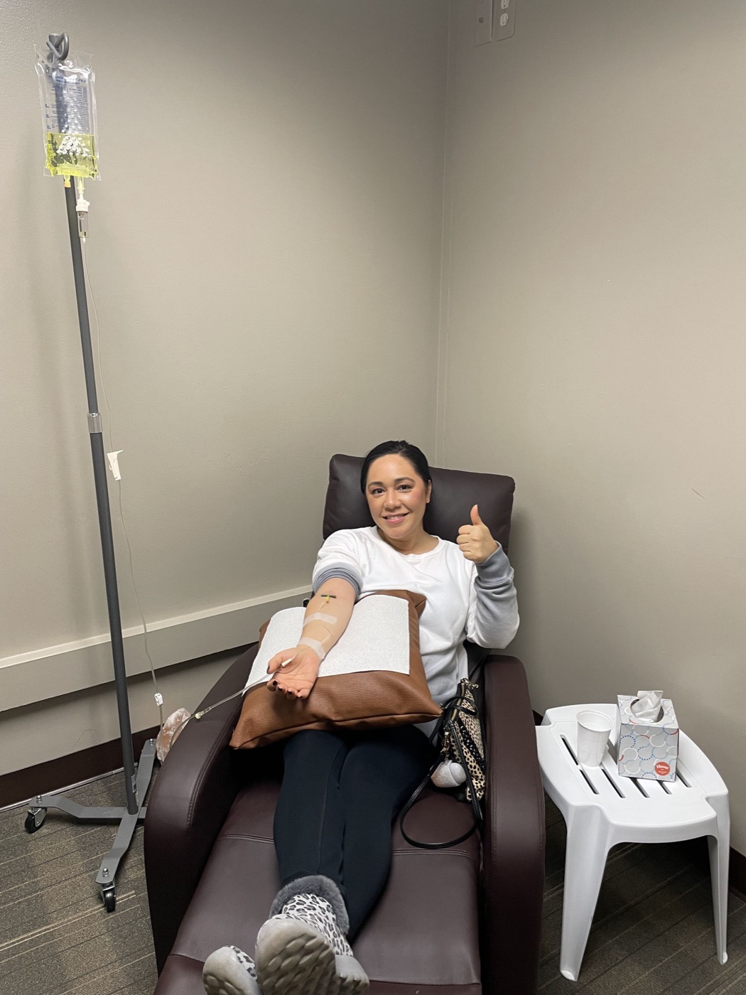 A patient relaxing in a recliner during an IV session at Wellness Corner NJ