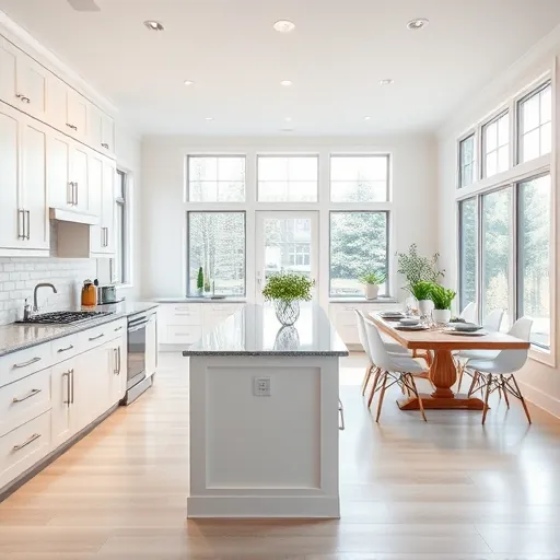 Completed home remodel in South Hill MN featuring a modern kitchen with white cabinetry and a bright dining area.