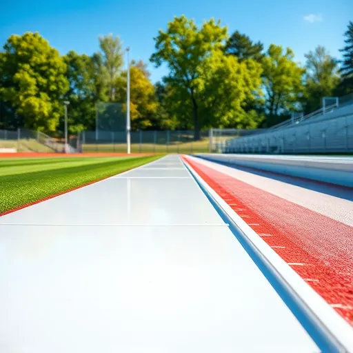 Clean sports training track and sills in Stillwater Minnesota with bright outdoor light, lush trees, and clear sky