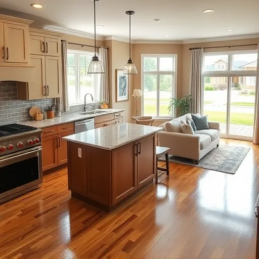 Modern kitchen remodel in Denmark Township MN featuring granite countertops, stainless steel appliances, and elegant décor.