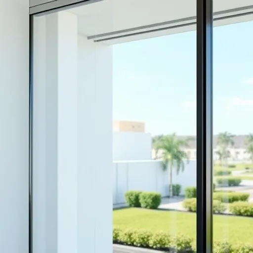 Pristine clean window with high clarity and shine reflecting natural daylight in a modern building with lush greenery background