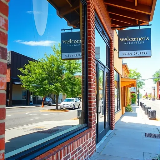 Clean storefront window reflecting blue sky and green trees outside Bailey’s Arbor in Minnesota
