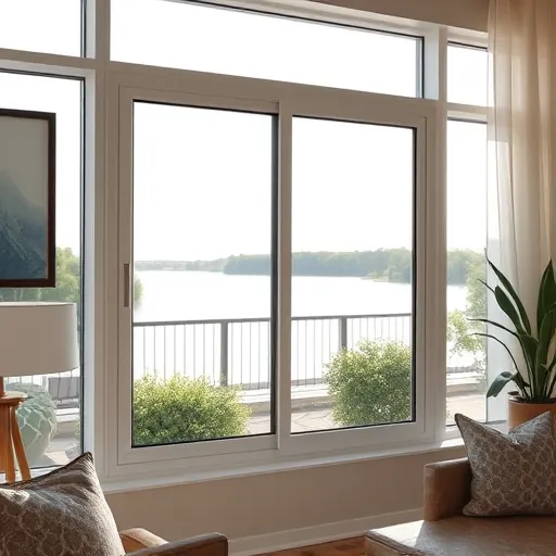 Close-up of a repaired window screen in a modern home with a scenic Stillwater river view, highlighting craftsmanship and detail