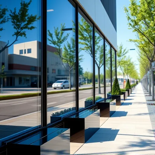 Pristine commercial building with gleaming glass windows reflecting blue sky and greenery in Apple Valley MN