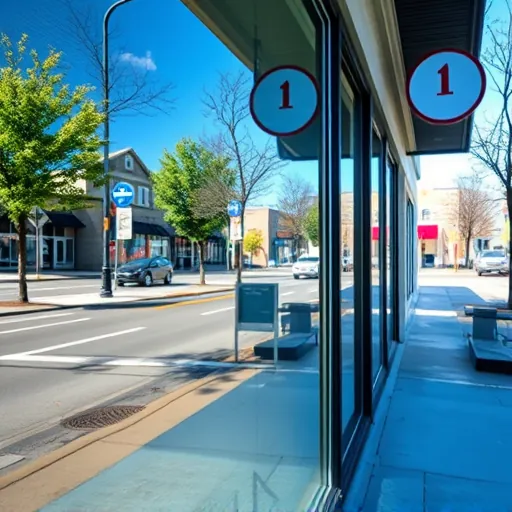 Pristine storefront window in South Cottage Grove Minnesota reflects blue sky trees and buildings, emphasizing cleanliness and professionalism