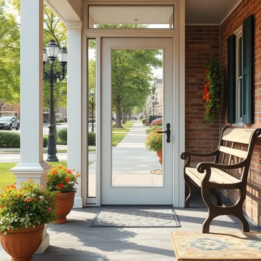Clean freshly repaired screen door with smooth edges and sturdy frame on a charming porch in Stillwater Minnesota