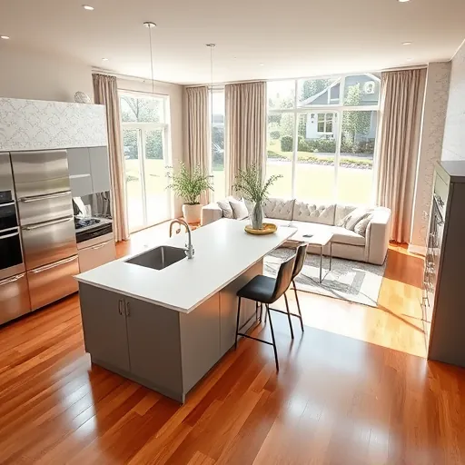 Modern open-concept living space in East Hastings MN with elegant design, high-end appliances, and natural light.