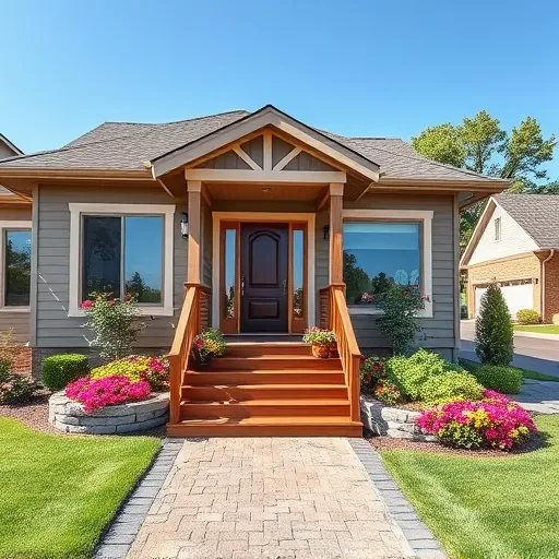 Completed home remodeling project in East Cottage Grove MN featuring elegant porch, flower beds, and modern design.