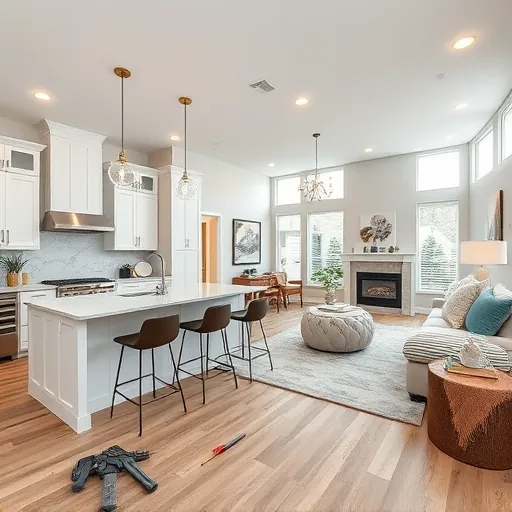 Completed home remodeling in Maplewood MN featuring a modern kitchen and stylish open-concept living area.