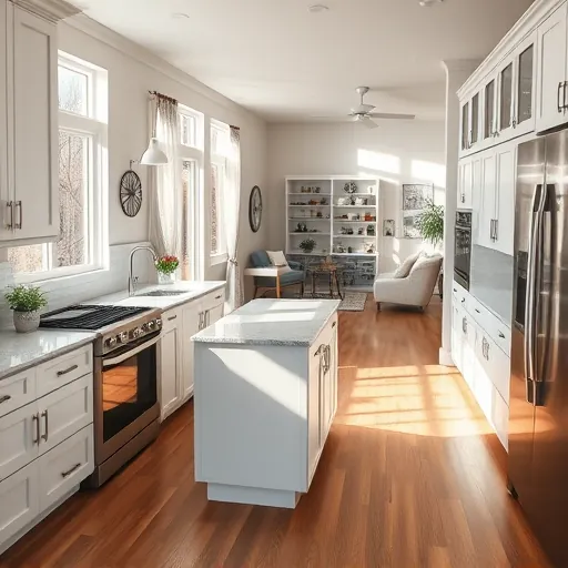 Modern Powers Lake kitchen with stainless steel appliances, white cabinets, quartz countertops, and natural light.