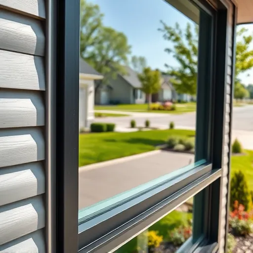 Clean reflective window on modern home in North Inver Grove Heights with neighborhood skyline and lush yard