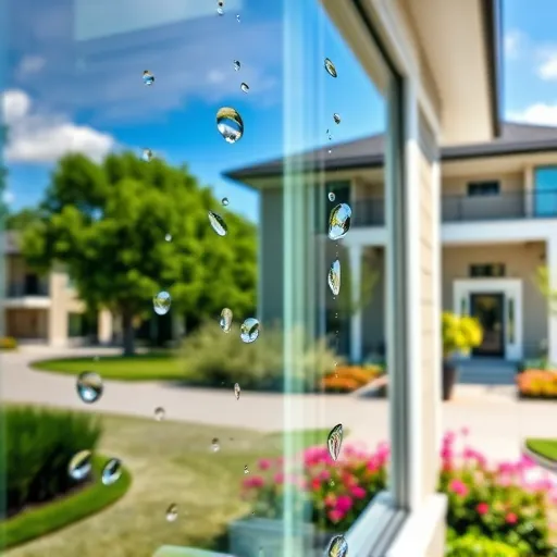 Sparkling spotless window panes reflecting green foliage and blue sky at Stonemill Farms residential property
