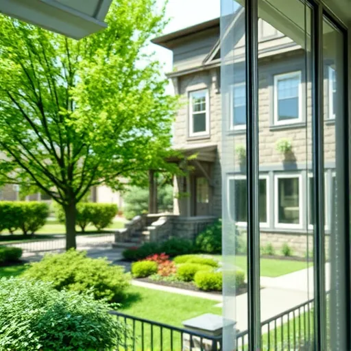 Pristine spotless window reflecting greenery and historic architecture in Stillwater Minnesota after professional cleaning