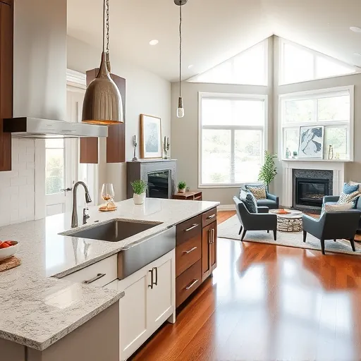 Modern kitchen remodel in Cottage Grove MN featuring granite countertops, farmhouse sink, and stylish cabinetry.