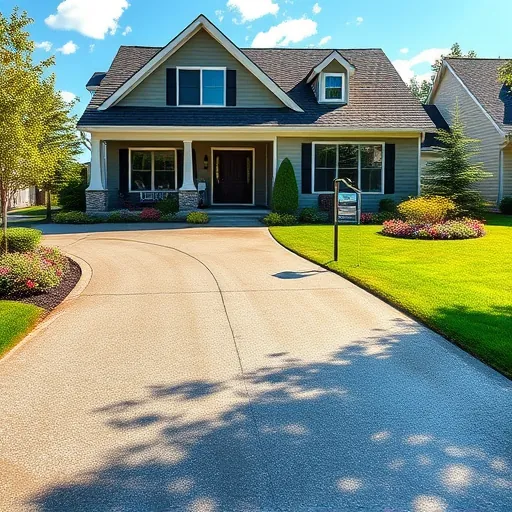 Freshly pressure-washed residential driveway in Stillwater MN with vibrant colors, lush landscaping, and a charming home setting
