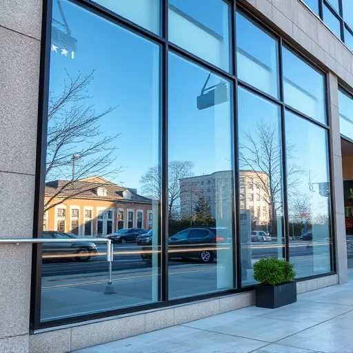 Pristine commercial windows reflecting blue skies and cityscape in South St. Paul with clean surroundings and professional branding