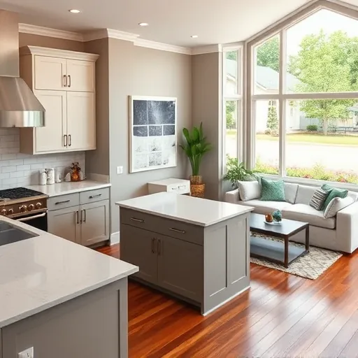Renovated kitchen in South Cottage Grove MN with quartz countertops, stainless steel appliances, and cozy living area.