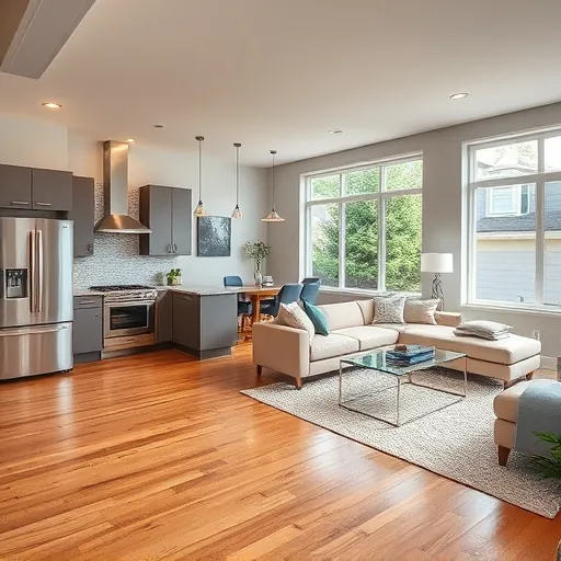 Completed home remodeling project in Woodbury MN featuring modern open-concept design with elegant hardwood floors and natural light.