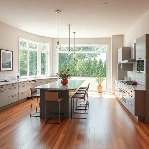 Modern kitchen remodel in Wedgewood, MN with granite countertops, stainless steel appliances, and elegant island seating.