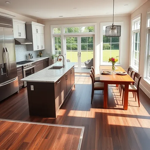 Modern open-concept living space in St. Paul Park MN featuring a renovated kitchen, dining area, and natural light.