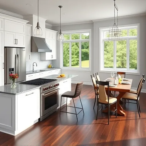 Beautifully renovated kitchen in Hastings MN with white cabinetry, stainless appliances, granite island, and elegant decor.