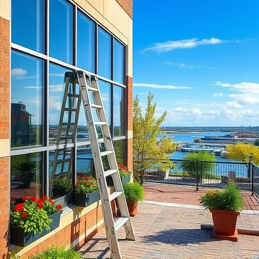Modern commercial building in Stillwater MN with gleaming windows, charming architecture, and a view of the St. Croix River.
