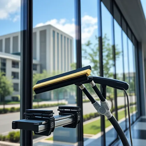 Pristine window cleaning service in Woodbury MN with spotless glass, cleaning tools, and a modern building setting