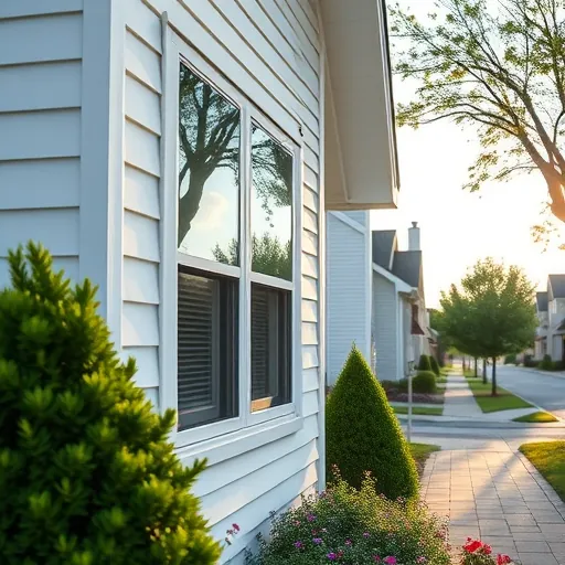 Sparkling cleaned window on a modern house with lush landscaping and tree-lined street in East Oakdale MN