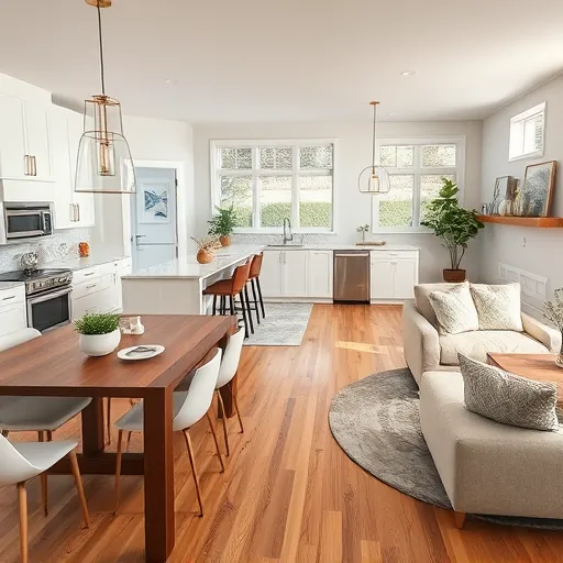 Modern open-concept living space in Gladstone MN features elegant kitchen, dining, and living areas with natural light.