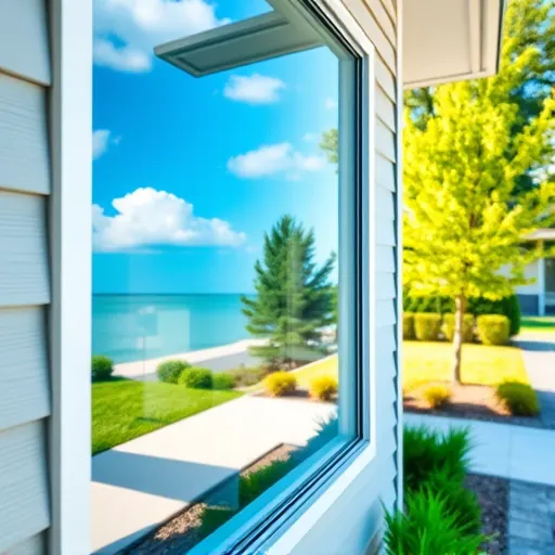 Clean modern window on a residential house in South Cottage Grove Minnesota reflecting blue sky and green trees