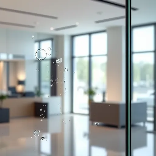 Pristine clean commercial window with crystal-clear glass, subtle reflections, modern interior, and natural light highlighting cleanliness