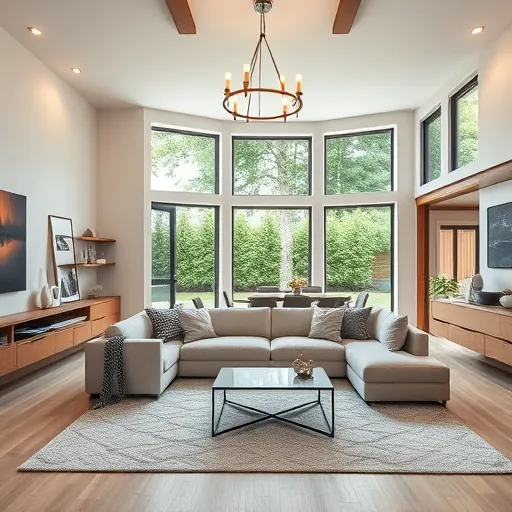 Elegant living room in Bailey’s Arbor MN, featuring soft walls, stylish furniture, and a serene garden view.