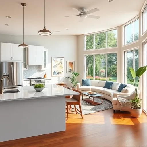 Elegant open-concept living space in Apple Valley MN with modern kitchen, cozy seating, and polished hardwood floors.