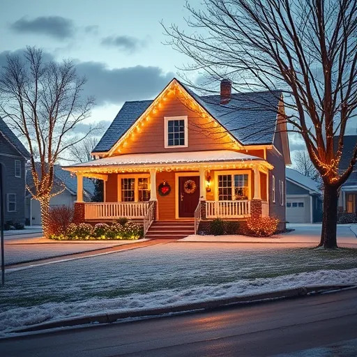 Christmas light installation and removal on a decorated home in snowy Stillwater Minnesota with festive neighborhood scenery