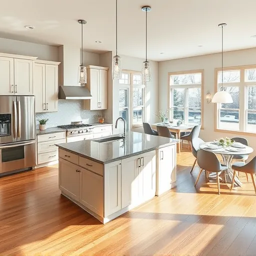Modern kitchen remodel in Grey Cloud Island MN with sleek appliances, custom cabinetry, granite countertops, and open layout.