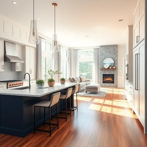 A renovated kitchen in Lake Elmo Village with high-end appliances, modern island, natural light, and elegant decor.