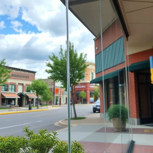 Pristine storefront window in Denmark Township MN reflecting vibrant community with bright details of clean glass.