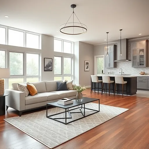 Modern living room in Gladstone MN featuring open concept design, elegant furniture, and natural light ambiance.