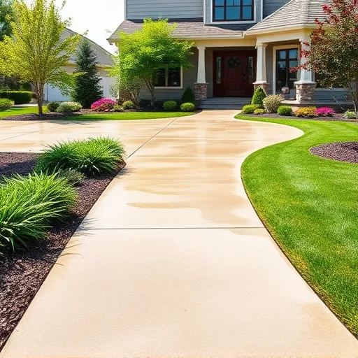 Clean driveway and sidewalk in Stillwater Minnesota with vibrant concrete, lush greenery, and a well-maintained home exterior